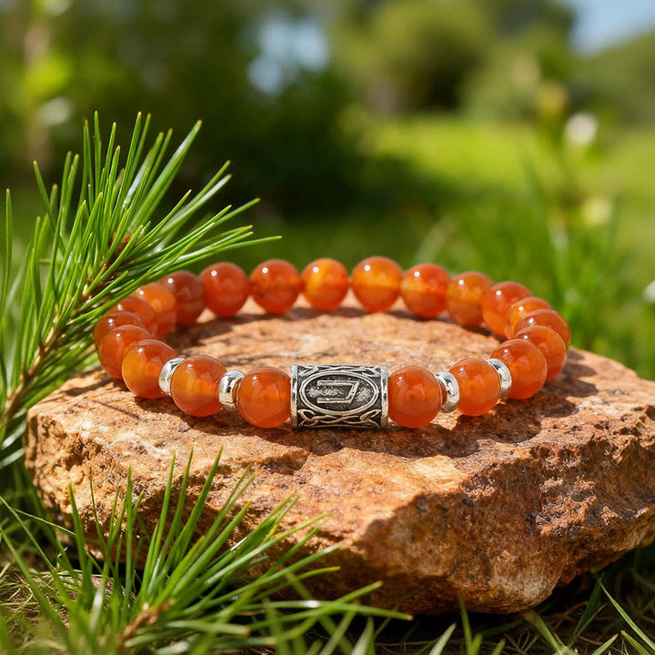 WorldNorse Viking Runes Courage Blessing Crystal Bead Bracelet - Roter Achat - image 4