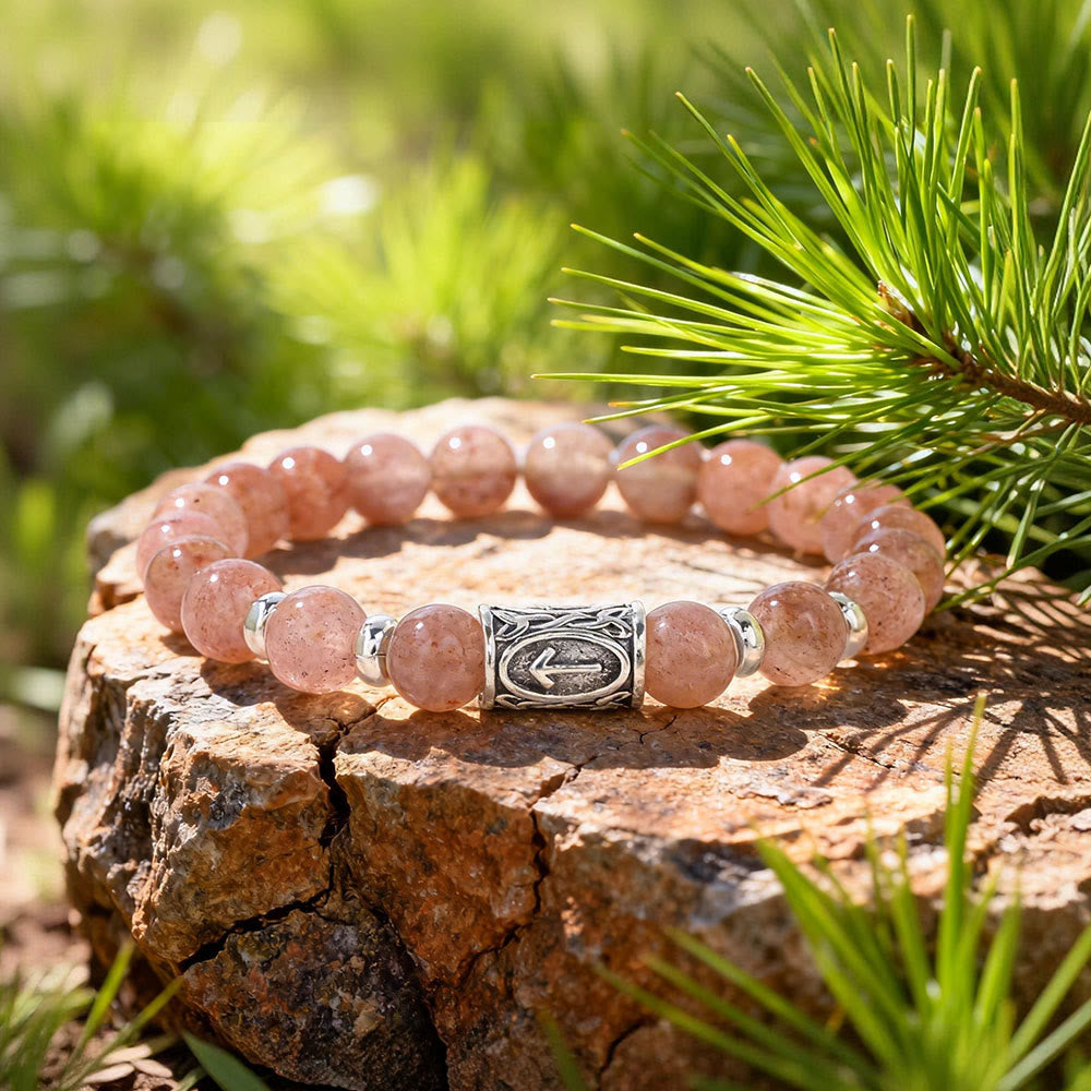 WorldNorse Viking Runes Courage Blessing Crystal Bead Bracelet - Dunkelrosa Angelit - image 1