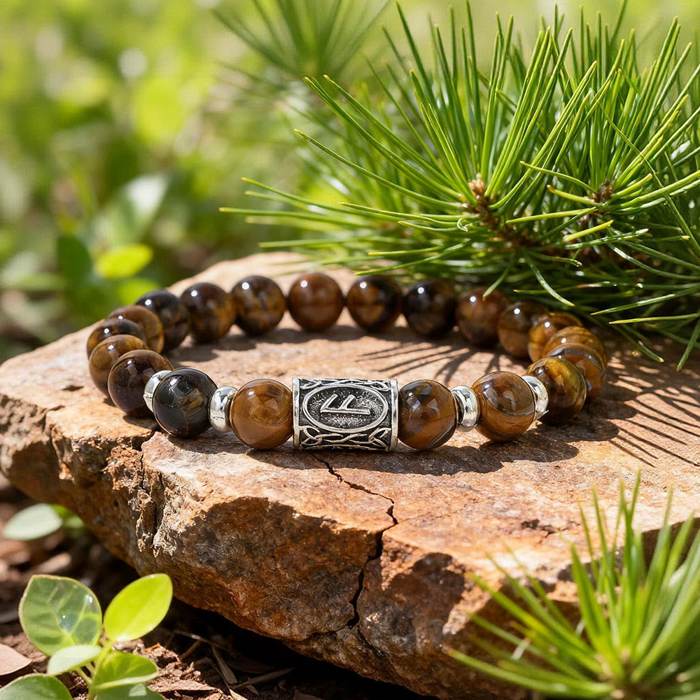 WorldNorse Viking Runes Courage Blessing Crystal Bead Bracelet - Tigerauge - image 2