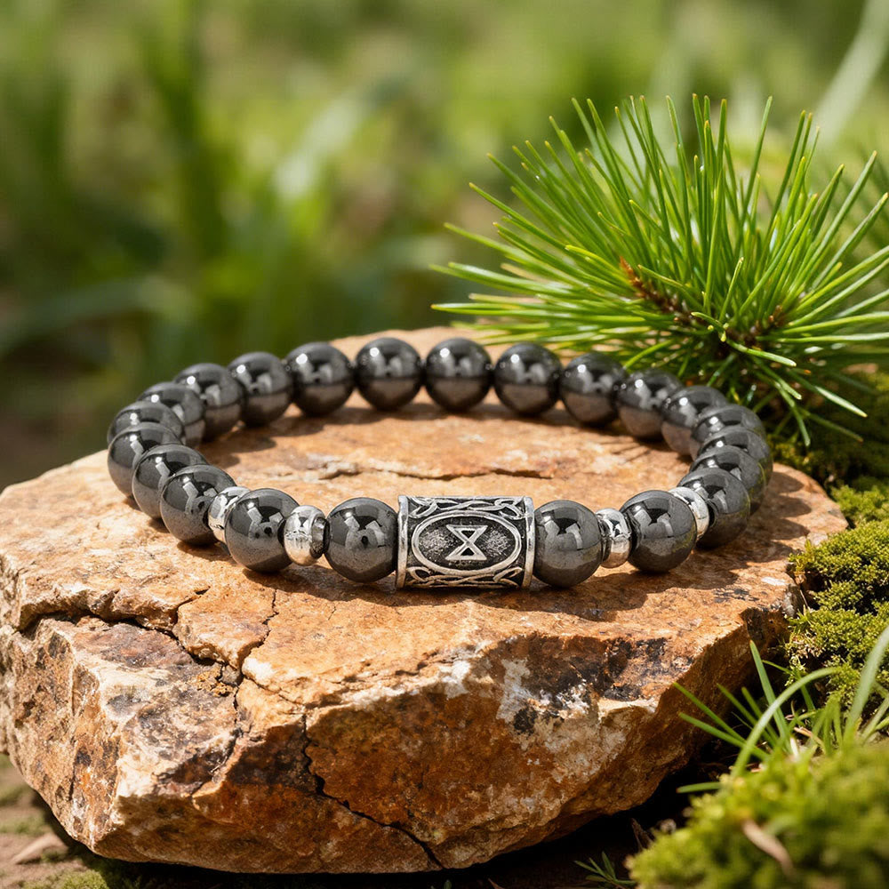 WorldNorse Viking Runes Courage Blessing Crystal Bead Bracelet - Hematit - image 12
