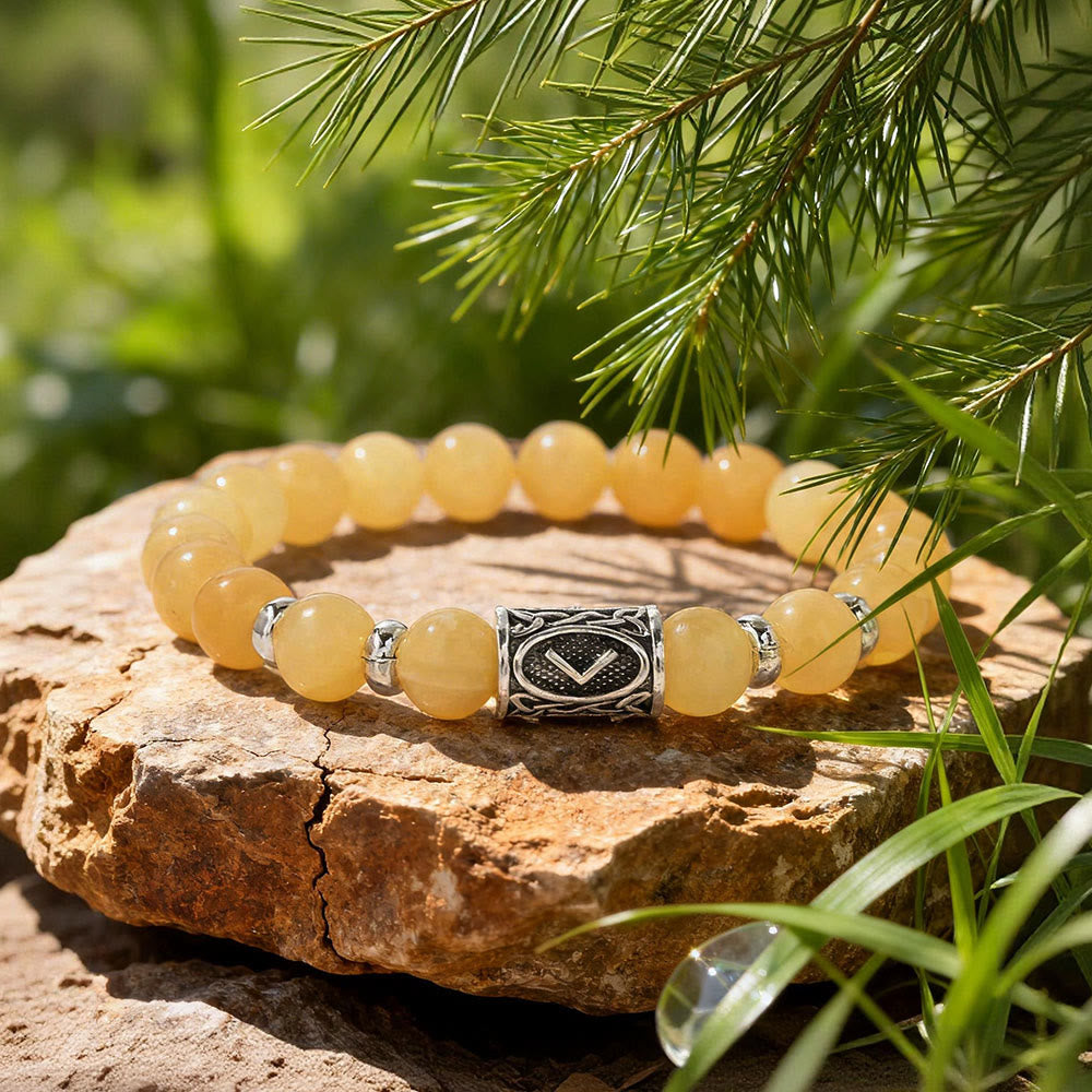 WorldNorse Viking Runes Courage Blessing Crystal Bead Bracelet - Beige Jade - image 14