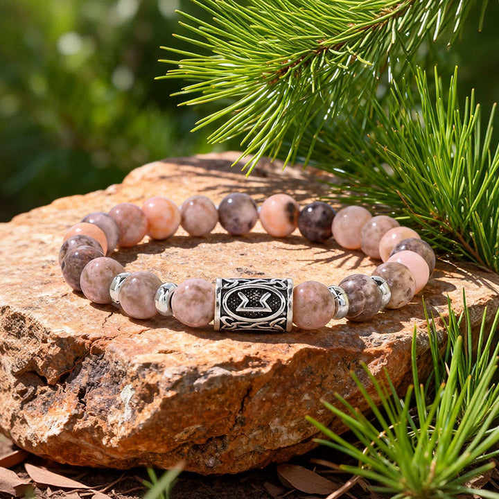 WorldNorse Viking Runes Courage Blessing Crystal Bead Bracelet - Rosa Zebra-Jaspis - image 3