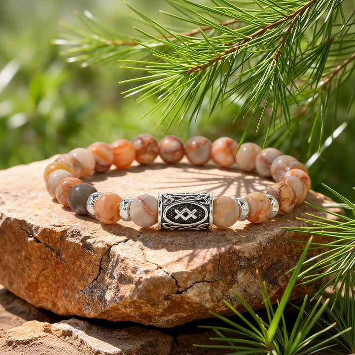 WorldNorse Viking Runes Courage Blessing Crystal Bead Bracelet - Red Network Stone - image 7