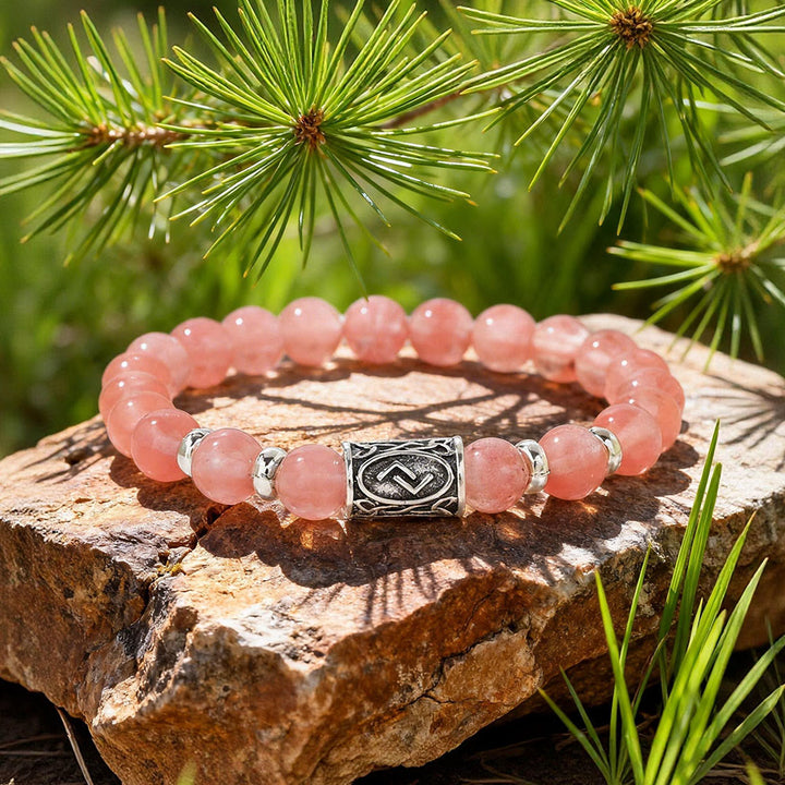 WorldNorse Viking Runes Courage Blessing Crystal Bead Bracelet - Wassermelonenrot Kristall - image 18