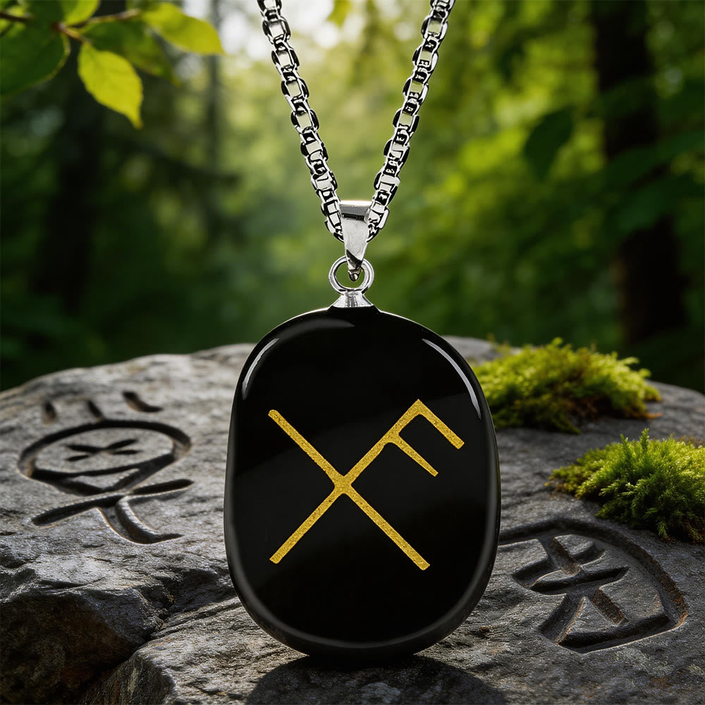 WorldNorse Gibo Auja Rune -Kristallkette - Schwarzer Obsidian - image 0