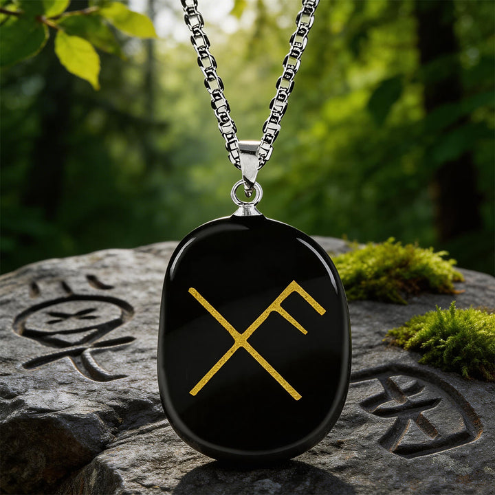 WorldNorse Gibo Auja Rune -Kristallkette - Schwarzer Obsidian - image 0