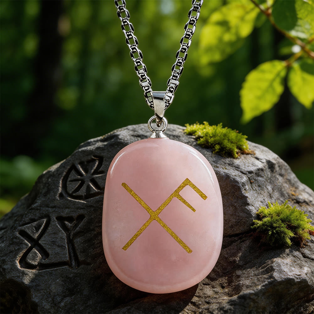 WorldNorse Gibo Auja Rune -Kristallkette - Rosenquarz - image 3