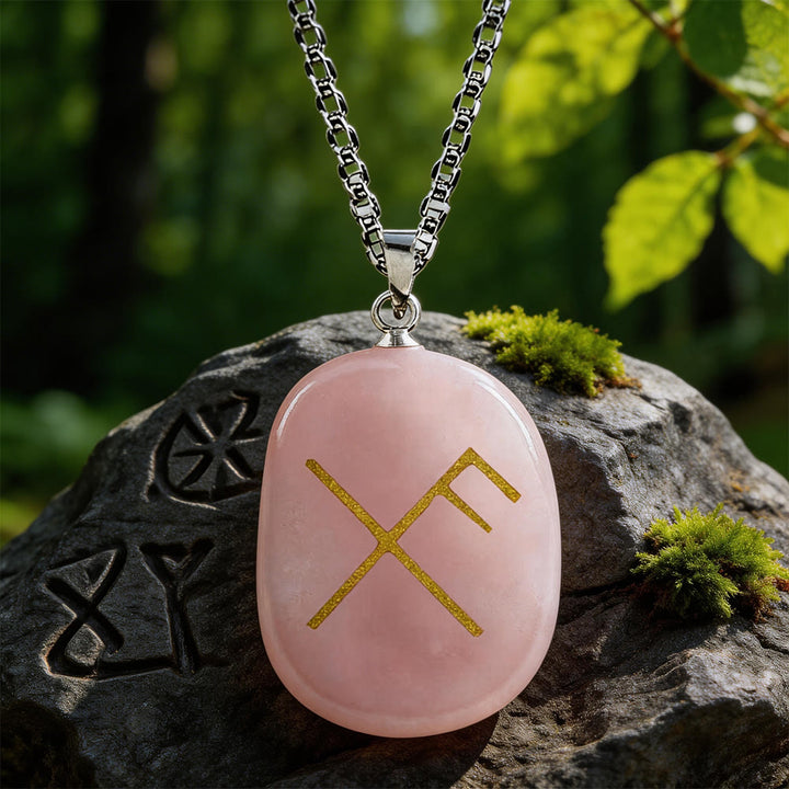 WorldNorse Gibo Auja Rune -Kristallkette - Rosenquarz - image 3