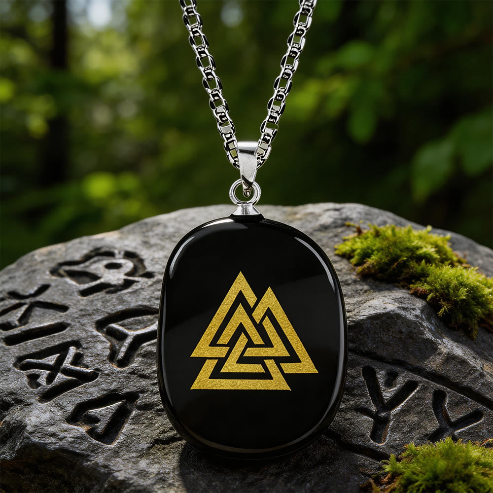 WorldNorse Valknut Stärke-Siegel Kristallkette - Schwarzer Obsidian - image 1