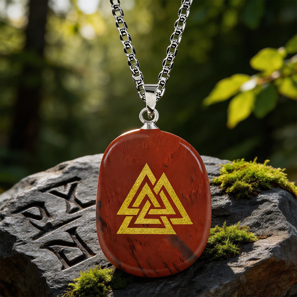 WorldNorse Valknut Stärke-Siegel Kristallkette - Roter Jaspis - image 0