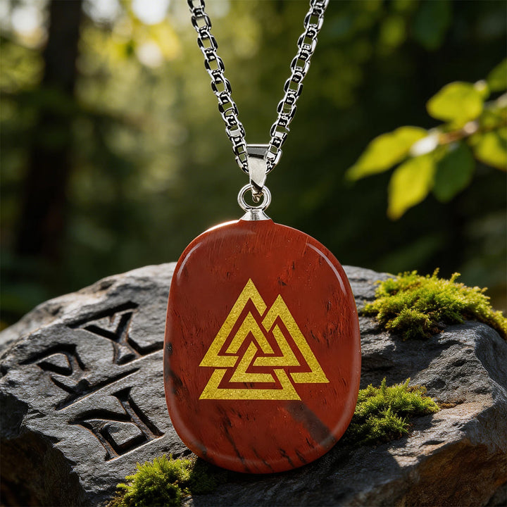 WorldNorse Valknut Stärke-Siegel Kristallkette - Roter Jaspis - image 0