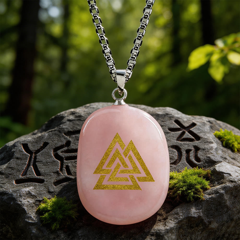 WorldNorse Valknut Stärke-Siegel Kristallkette - Rosenquarz - image 4