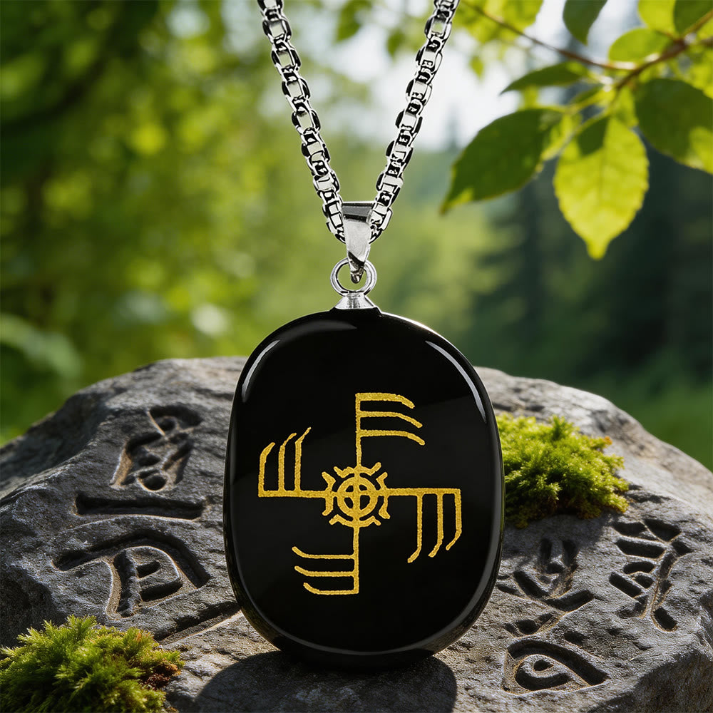 WorldNorse Ginfaxi Kriegerstärke Kristallkette - Schwarzer Obsidian - image 1