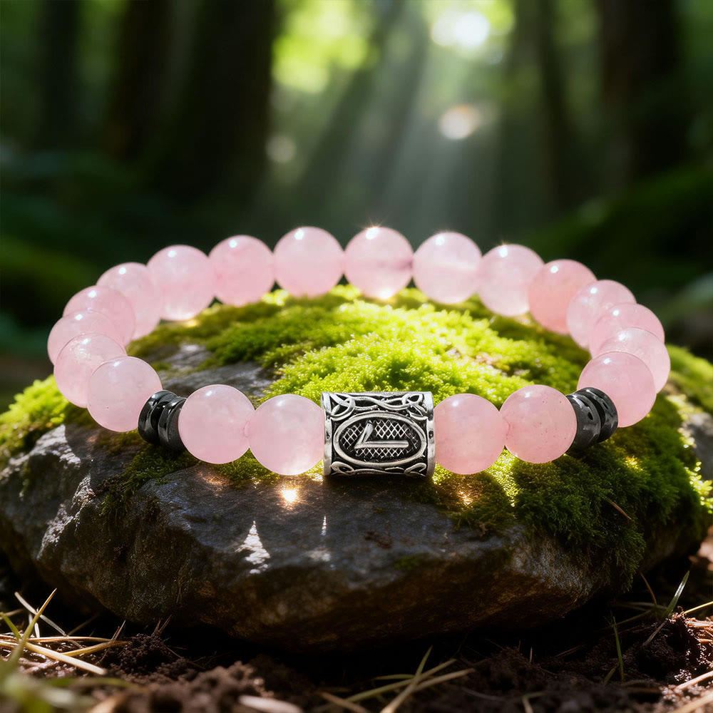 WorldNorse Viking Runes Segen Kristallperlenarmband - Rosenquarz - image 18