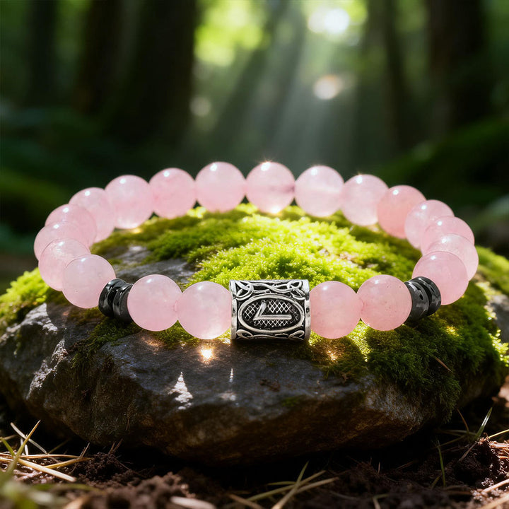 WorldNorse Viking Runes Segen Kristallperlenarmband - Rosenquarz - image 18