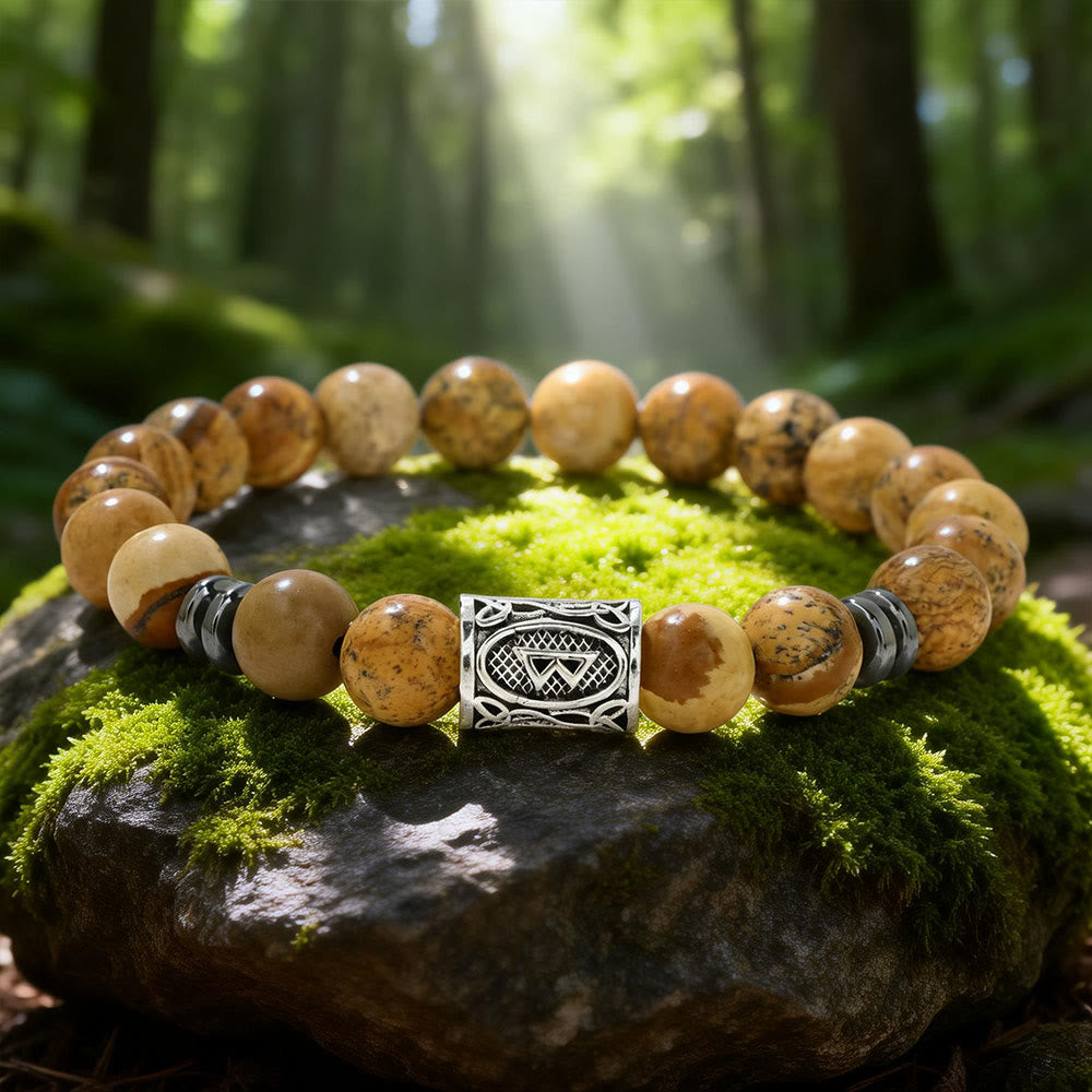 WorldNorse Viking Runes Segen Kristallperlenarmband - Bildjaspis - image 15
