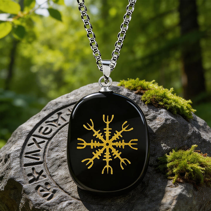 WorldNorse Nordischer Helm der Ehrfurcht Mut Kristallkette - Schwarzer Obsidian - image 1