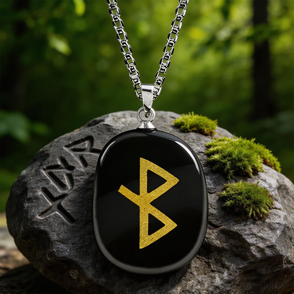 WorldNorse Viking Healing Bind Rune Vitality Crystal Necklace - Schwarzer Obsidian - image 0