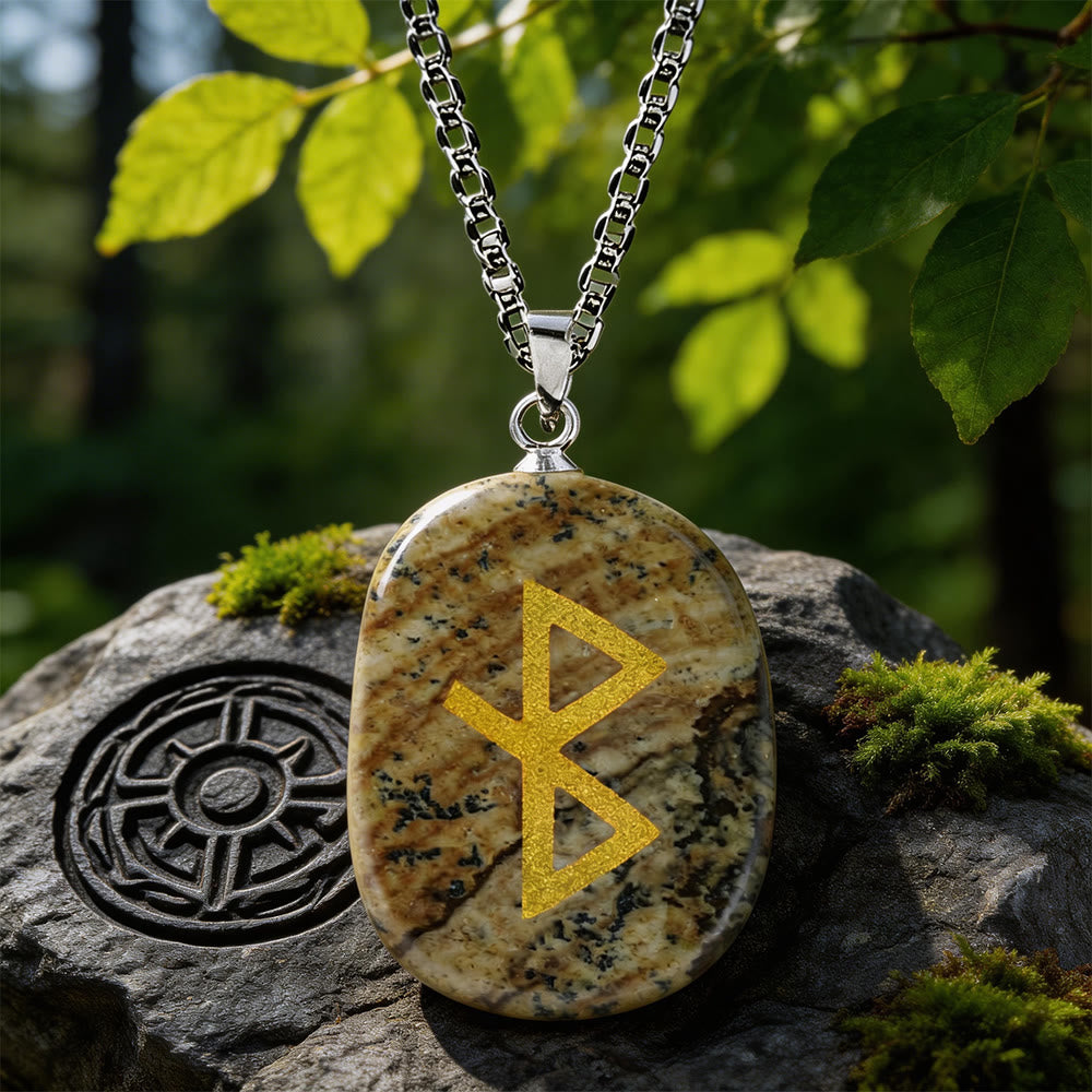 WorldNorse Viking Healing Bind Rune Vitality Crystal Necklace - Bildjaspis - image 14