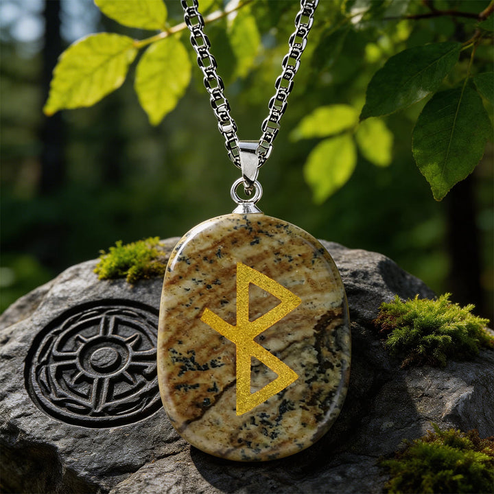 WorldNorse Viking Healing Bind Rune Vitality Crystal Necklace - Bildjaspis - image 14