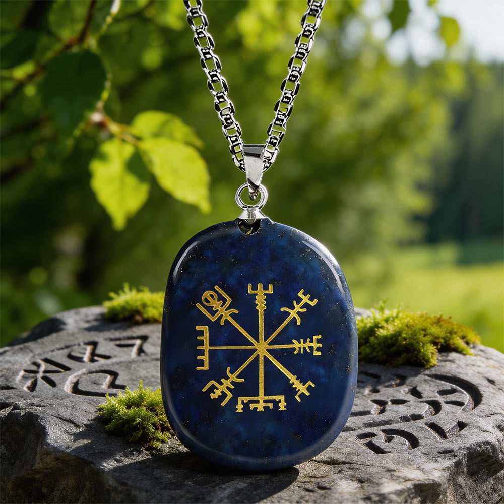 WorldNorse Vegvisir Runenkompass-Kristallkette - Lapislazuli - image 0