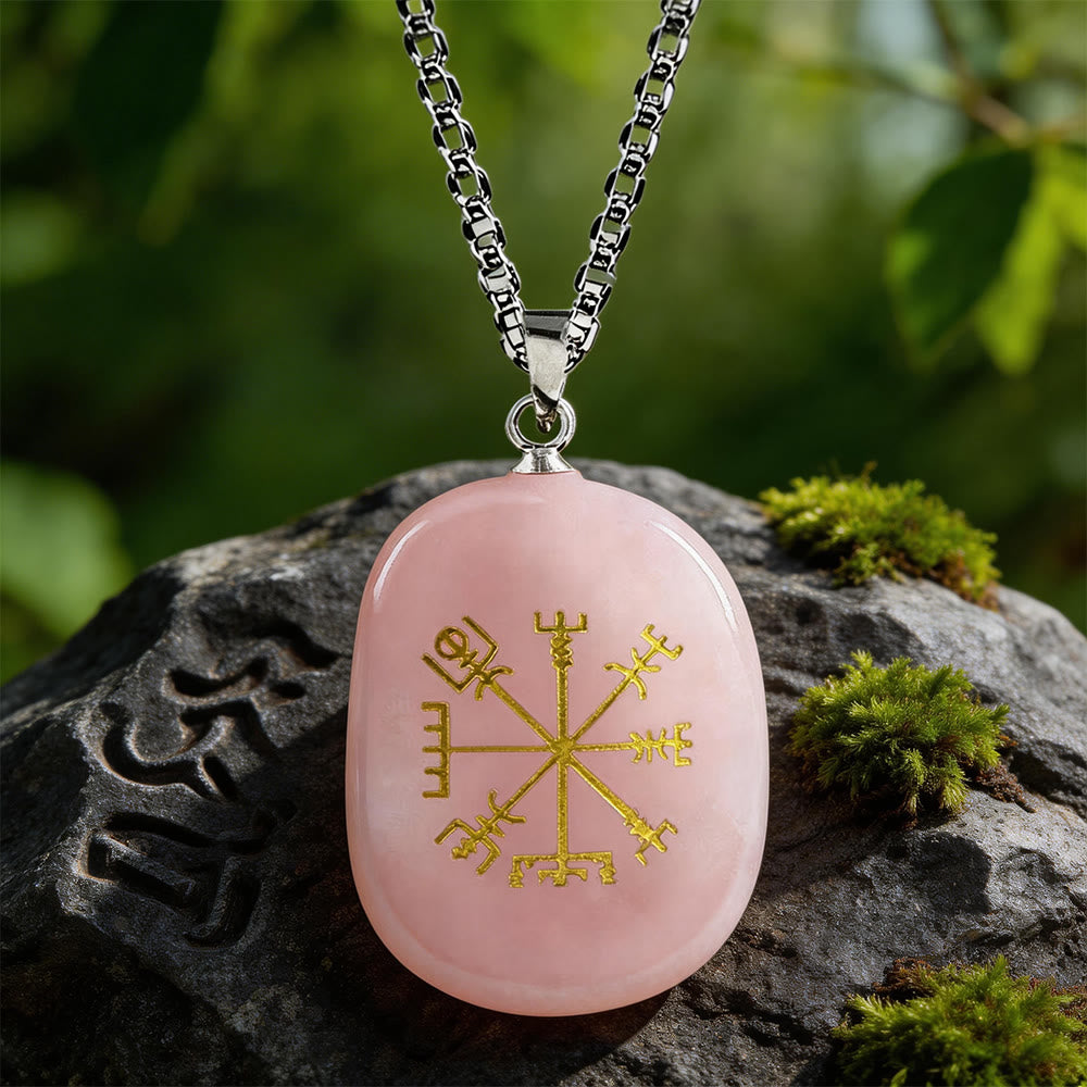 WorldNorse Vegvisir Runenkompass-Kristallkette - Rosenquarz - image 4