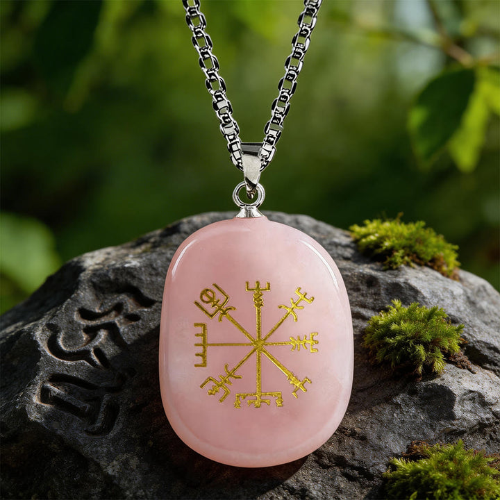 WorldNorse Vegvisir Runenkompass-Kristallkette - Rosenquarz - image 4