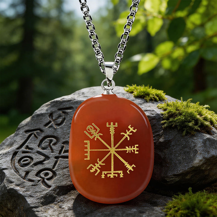 WorldNorse Vegvisir Runenkompass-Kristallkette - Roter Achat - image 7