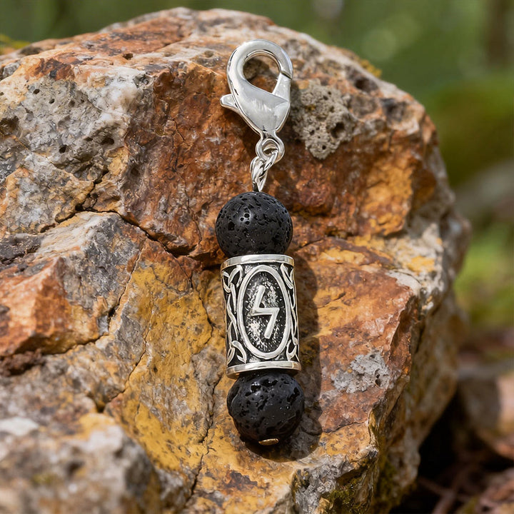 WorldNorse Wikinger Runen-Talisman-Schlüsselanhänger aus Kristallperlen - Lavagestein - image 15