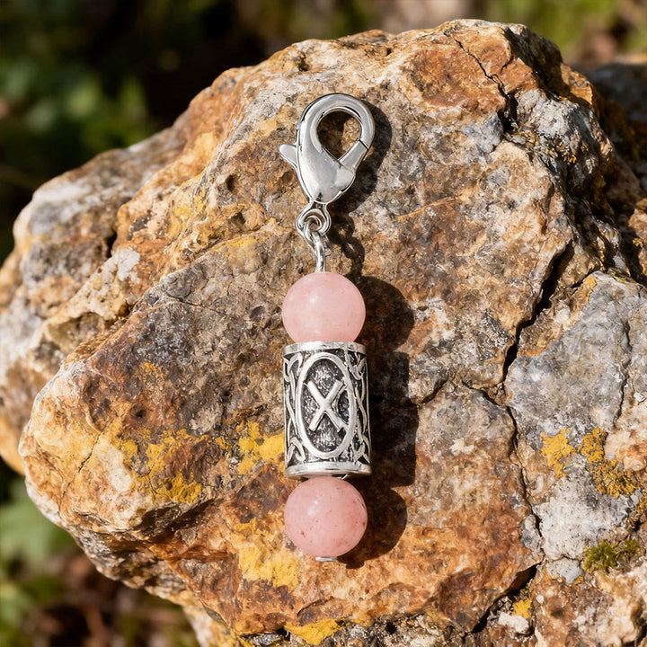 WorldNorse Wikinger Runen-Talisman-Schlüsselanhänger aus Kristallperlen - Rosenquarz - image 7