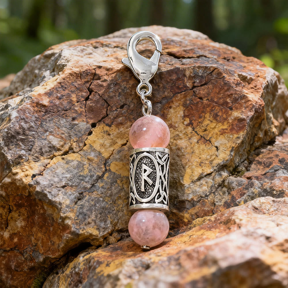 WorldNorse Wikinger Runen-Talisman-Schlüsselanhänger aus Kristallperlen - Rosa Zebra-Jaspis - image 1