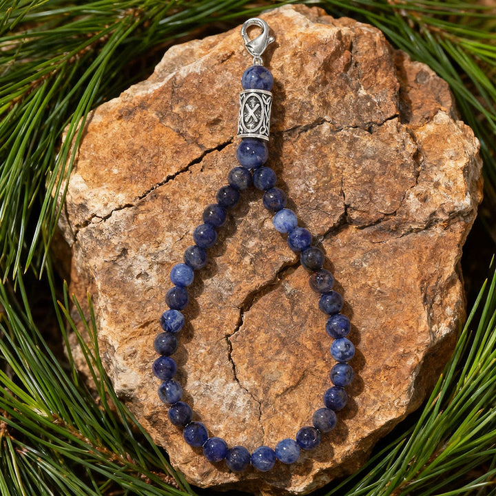 WorldNorse Rune Gravur-Perlenanhänger-Kristall-Schlüsselanhänger - Blauer Sodalith - image 8
