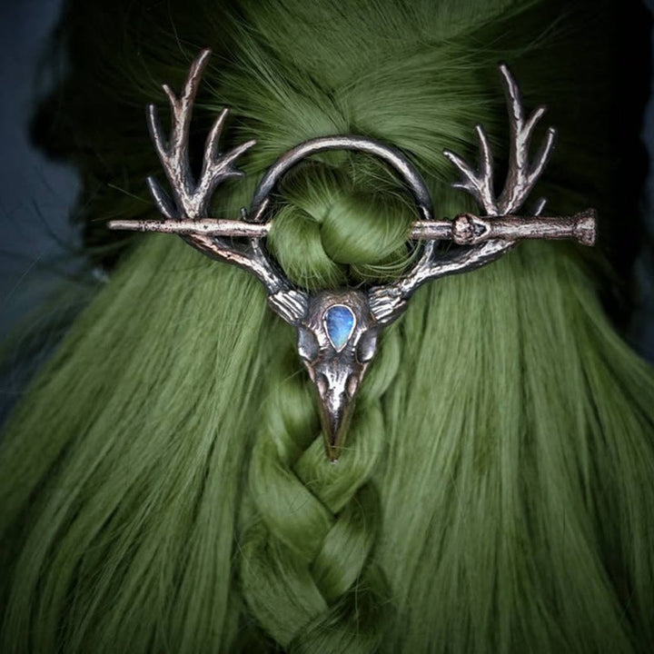 WorldNorse Raven -Geweih-Mondstein-Haarnadel - Rotbronze - image 0