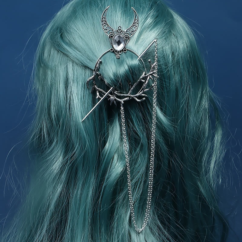 WorldNorse Crescent Thorn Branch Gem Hairpin - Weiß - image 1