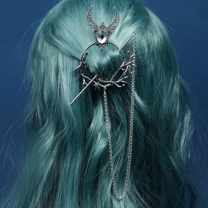 WorldNorse Crescent Thorn Branch Gem Hairpin - Weiß - image 1