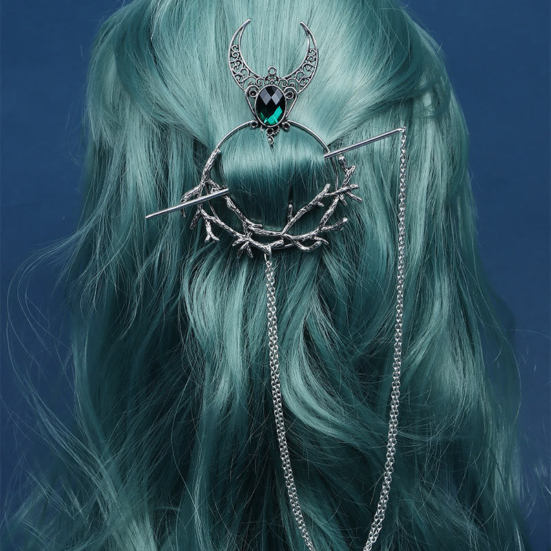 WorldNorse Crescent Thorn Branch Gem Hairpin - Grün - image 3