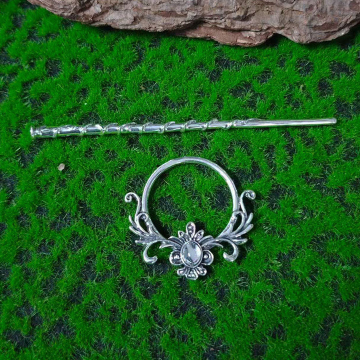 WorldNorse Geschmiedete Filigran-Mondstein-Haarnadel - Silber - image 4