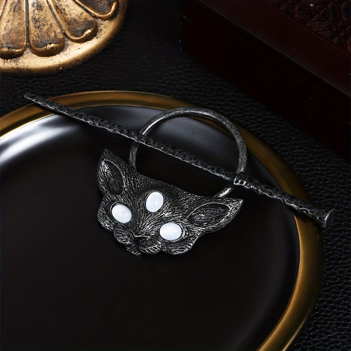 WorldNorse Forged Trine Eye Cat Gem Hairpin - Retro Silber - image 4