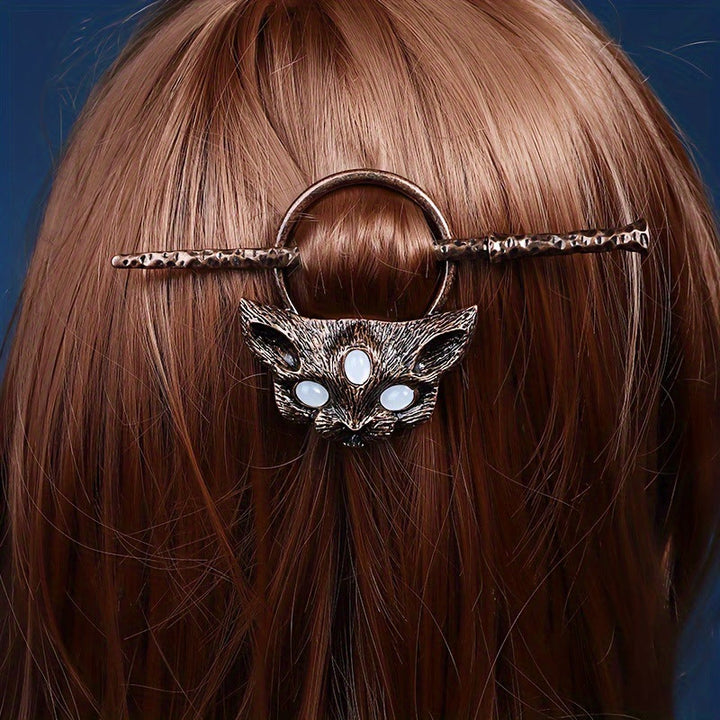 WorldNorse Forged Trine Eye Cat Gem Hairpin - Rotbronze - image 0