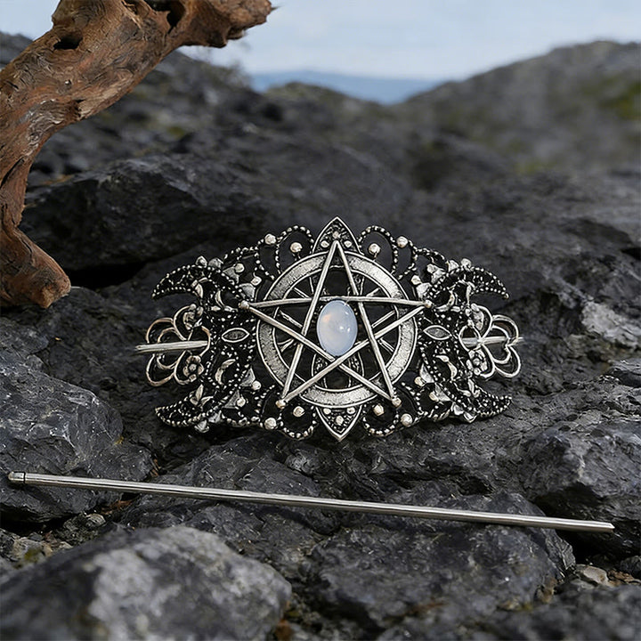 WorldNorse Pentagramm Mond Filigran Haarnadel - Weiß - image 1