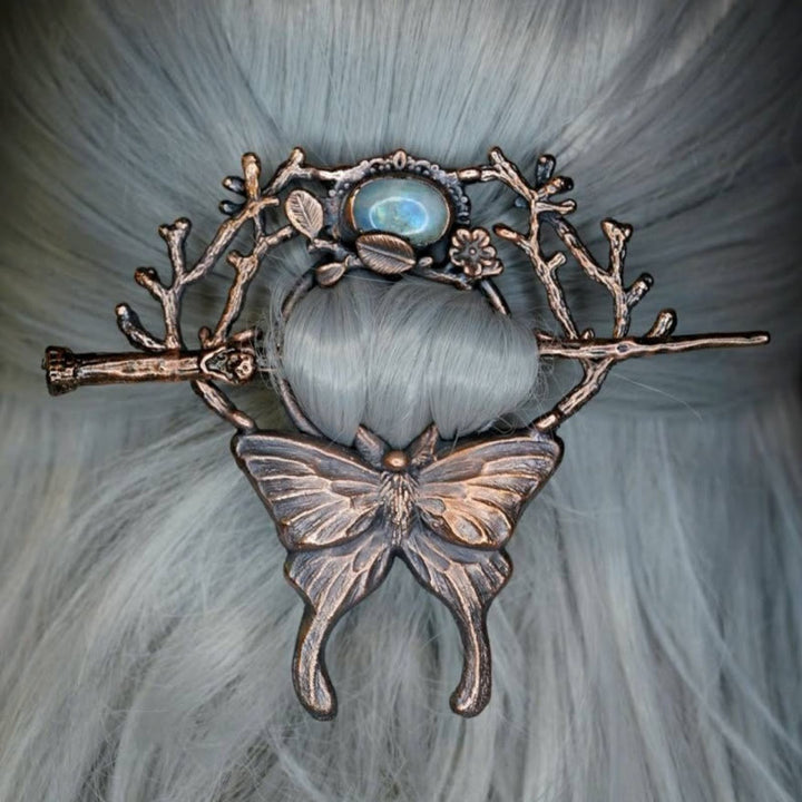 WorldNorse Wrought Twig Butterfly Jewel Hairpin - Rotbronze - image 0