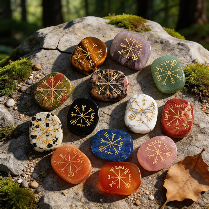 WorldNorse Vegvisir Kompass- Rune Kristall Dekor - Komplettes Set (16 Teile) - image 0
