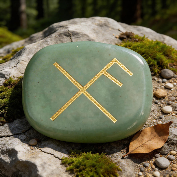 WorldNorse Gibo Auja Positive Fortune Rune Crystal Decor - Grüner Aventurin - image 1