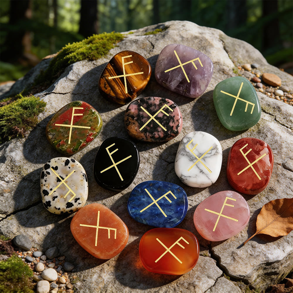 WorldNorse Gibo Auja Positive Fortune Rune Crystal Decor - Komplettes Set (16 Teile) - image 0