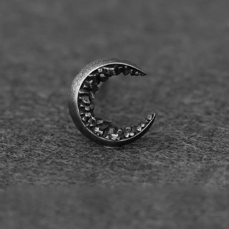 WorldNorse Handgefertigte Halbmond-Ohrringe aus 999er Silber mit fragmentiertem Stein - Retro Schwarz - image 1