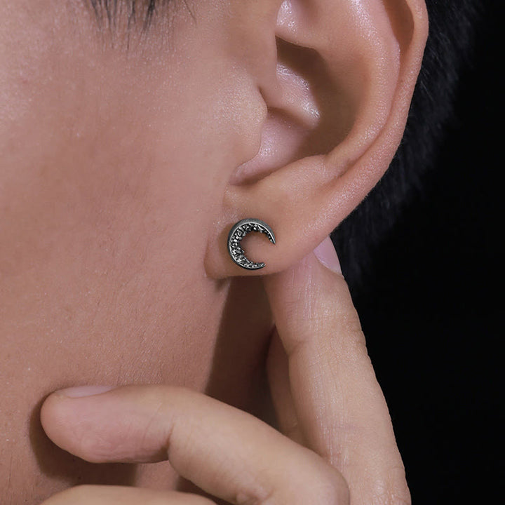 WorldNorse Handgefertigte Halbmond-Ohrringe aus 999er Silber mit fragmentiertem Stein - image 2