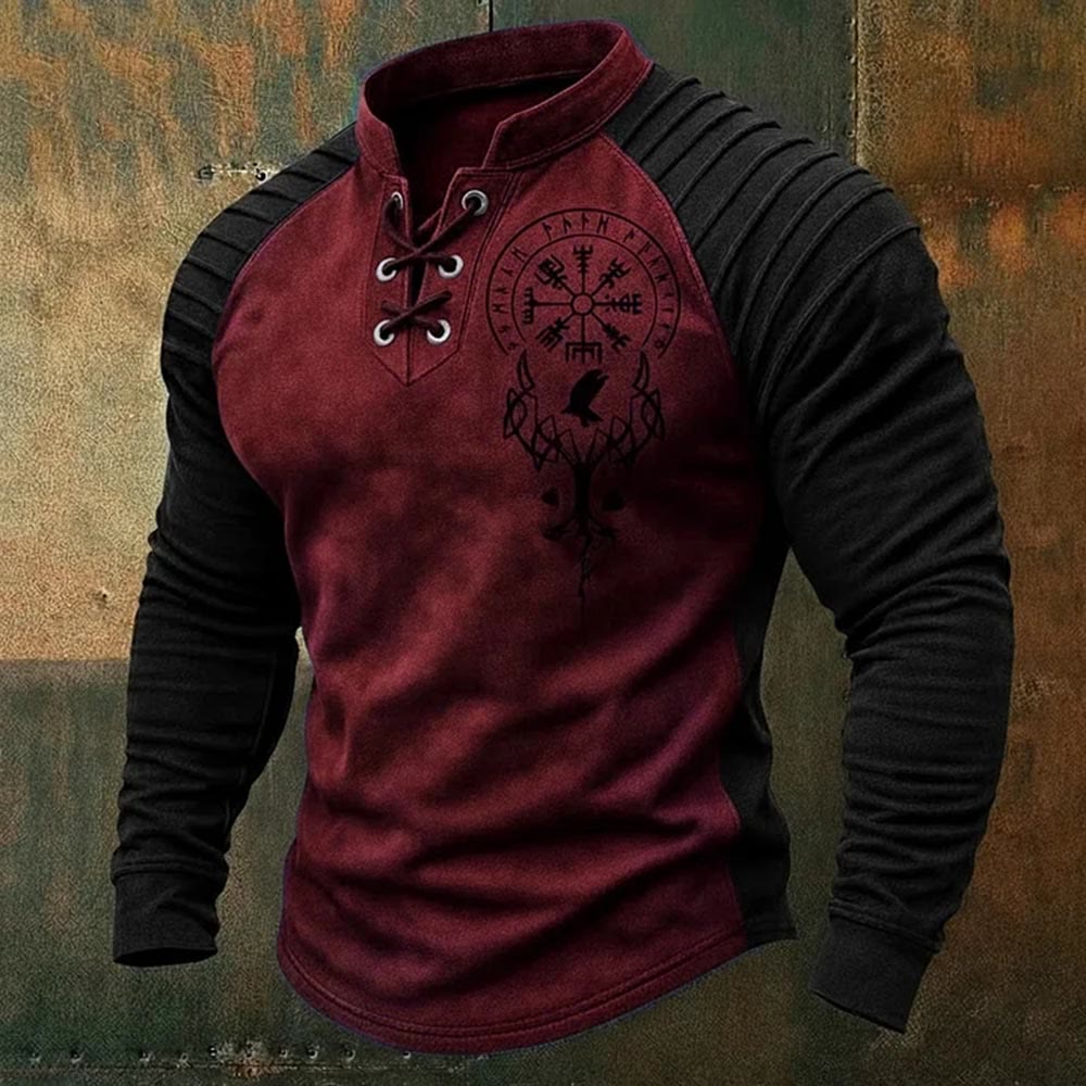 WorldNorse Yggdrasil Vegvisir Raven Schnür-Henley-Shirt - Rot - US/UK/AU50, EU60 (5XL) - image 5