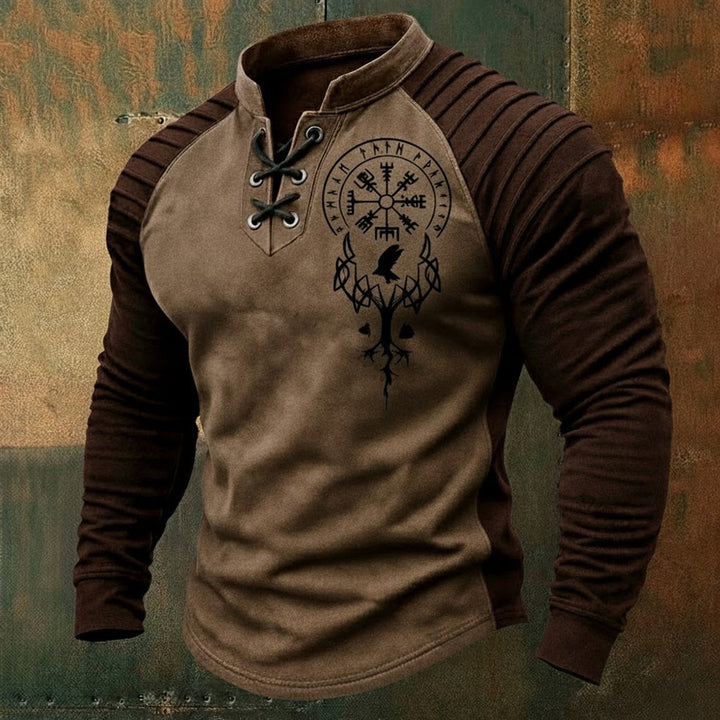 WorldNorse Yggdrasil Vegvisir Raven Schnür-Henley-Shirt - Khaki - US/UK/AU50, EU60 (5XL) - image 0