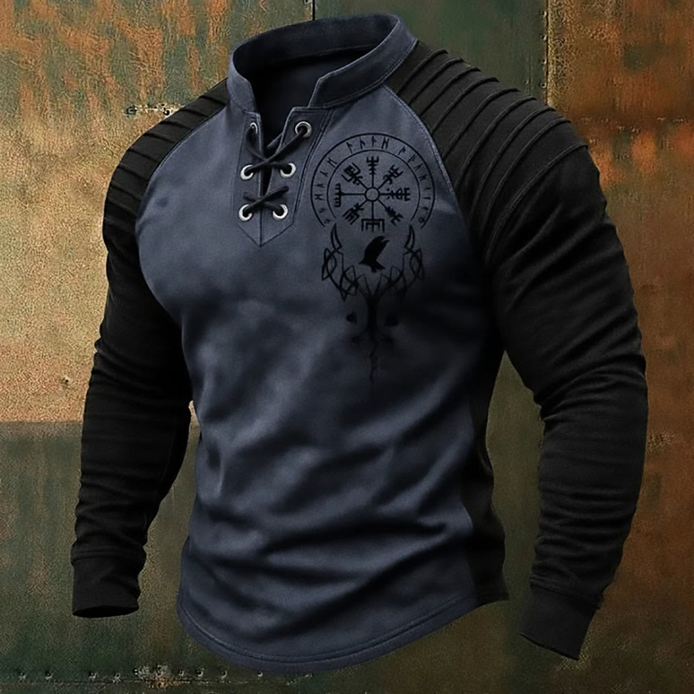 WorldNorse Yggdrasil Vegvisir Raven Schnür-Henley-Shirt - Blau - US/UK/AU50, EU60 (5XL) - image 4