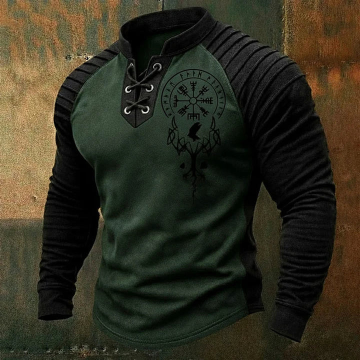 WorldNorse Yggdrasil Vegvisir Raven Schnür-Henley-Shirt - Grün - US/UK/AU50, EU60 (5XL) - image 3